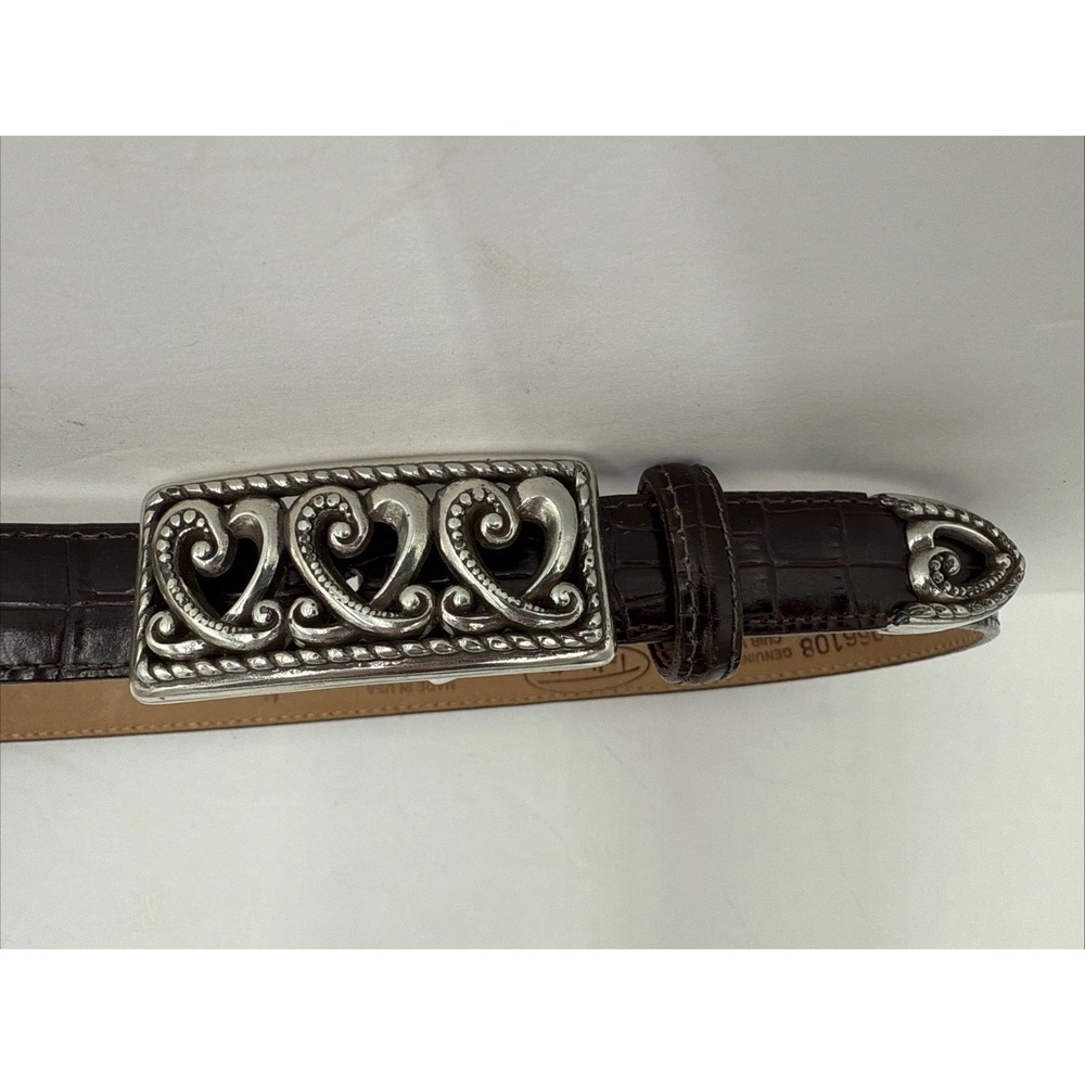 VTG Talbots Leather Western Belt Brown Intricate Heart Buckle‎ Made USA Sz M